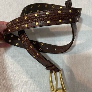 Michael Kors Women’s Brown Leather Belt with Gold Studs 40”